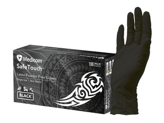 Medicom® SafeTouch™ Textured Black Latex Gloves (Powder Free)