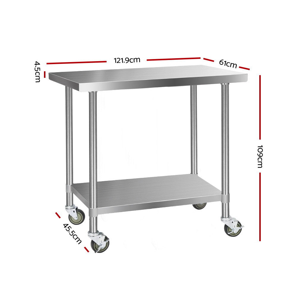 Stainless Steel Medical Work Bench Trolley - 610mm x 1219mm