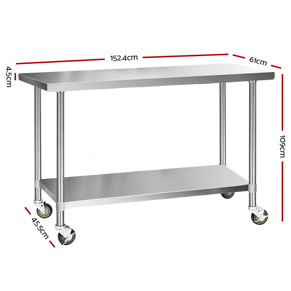 Stainless Steel Medical Work Bench Trolley - 610mm x 1524mm