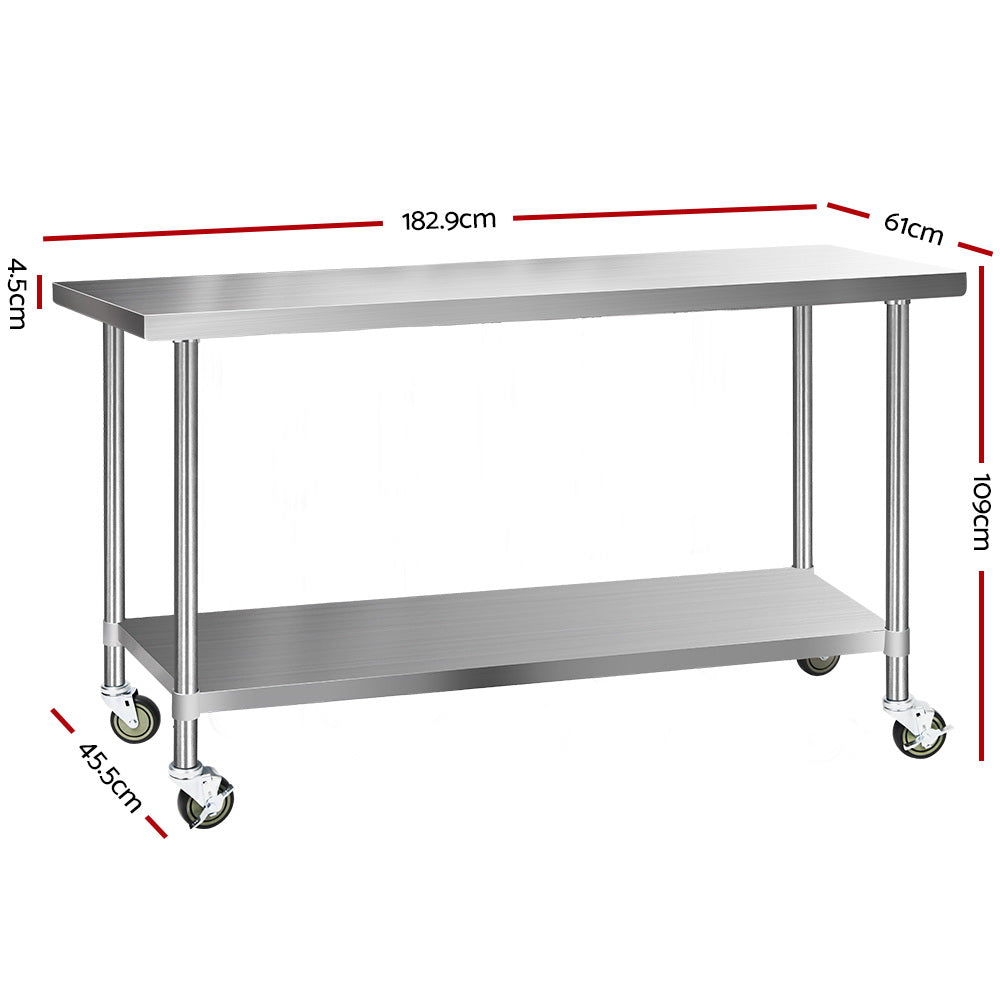 Stainless Steel Medical Work Bench Trolley - 610mm x 1829mm